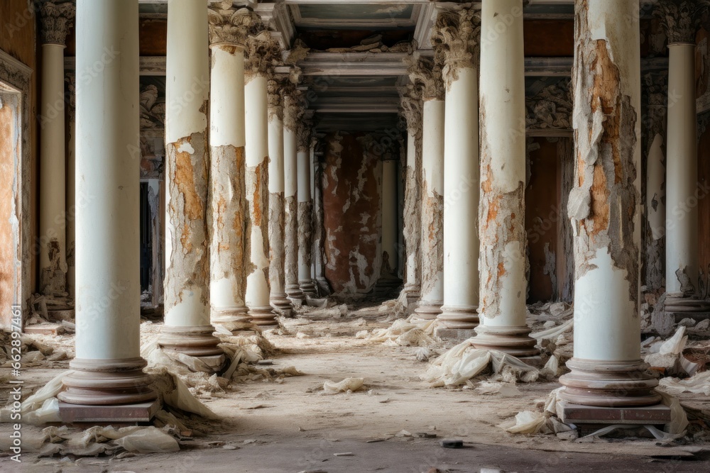 Stately Antique columns abadoned. Art nature stone. Generate Ai Stately Antique columns abadoned. Art nature stone. Generate Ai