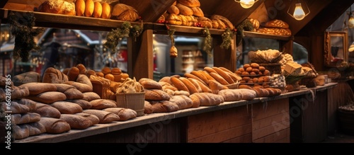 Bread on display in a Christmas market in Stockholm With copyspace for text photo
