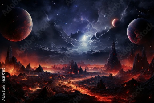 Fototapeta Naklejka Na Ścianę i Meble -  Dystopian Apocalypse space cosmic. Star energy planet. Generate Ai