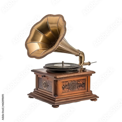 Vintage 1910s style gramophone isolated on a transparent background.