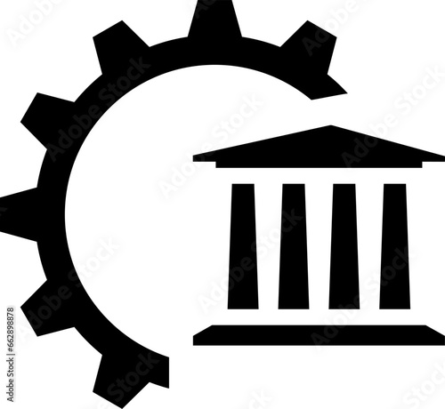The icons of the government building and gear as a concept of management and governance