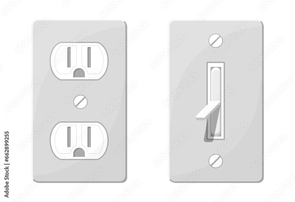 American switch and socket icon on the wall. Electricity connector for home interior. Plastic electric device. vector illustration.. American switch and socket icon on the wall. Electricity connector for home interior. Plastic electric device. vector illustration..