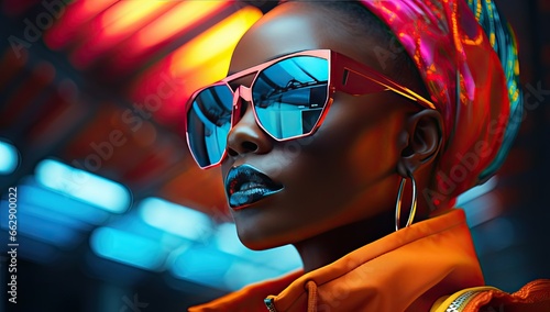 Abstract colorful portrait of a beautiful african woman fasion close up.  photo