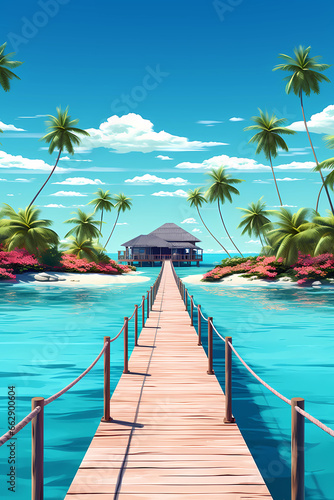 Illustration of a beautiful view of a tropical island © Alek
