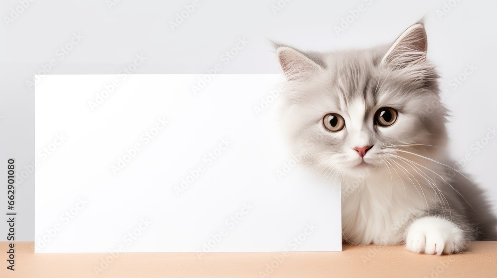 Promoting Pet Care - Smiling Cat with Message Card, Isolated