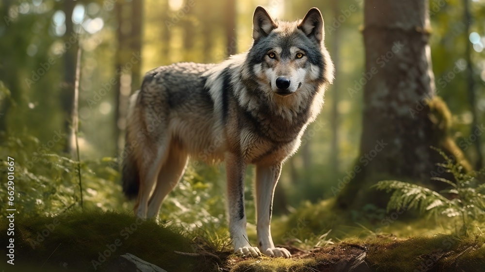 portrait of a wolf in the woods portrait of a wolf in the woods