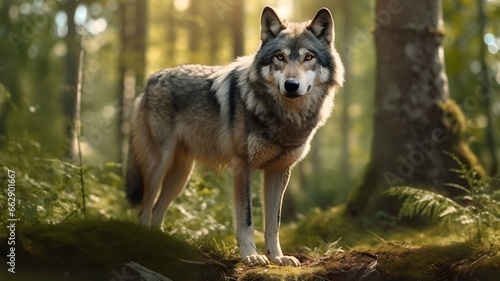portrait of a wolf in the woods