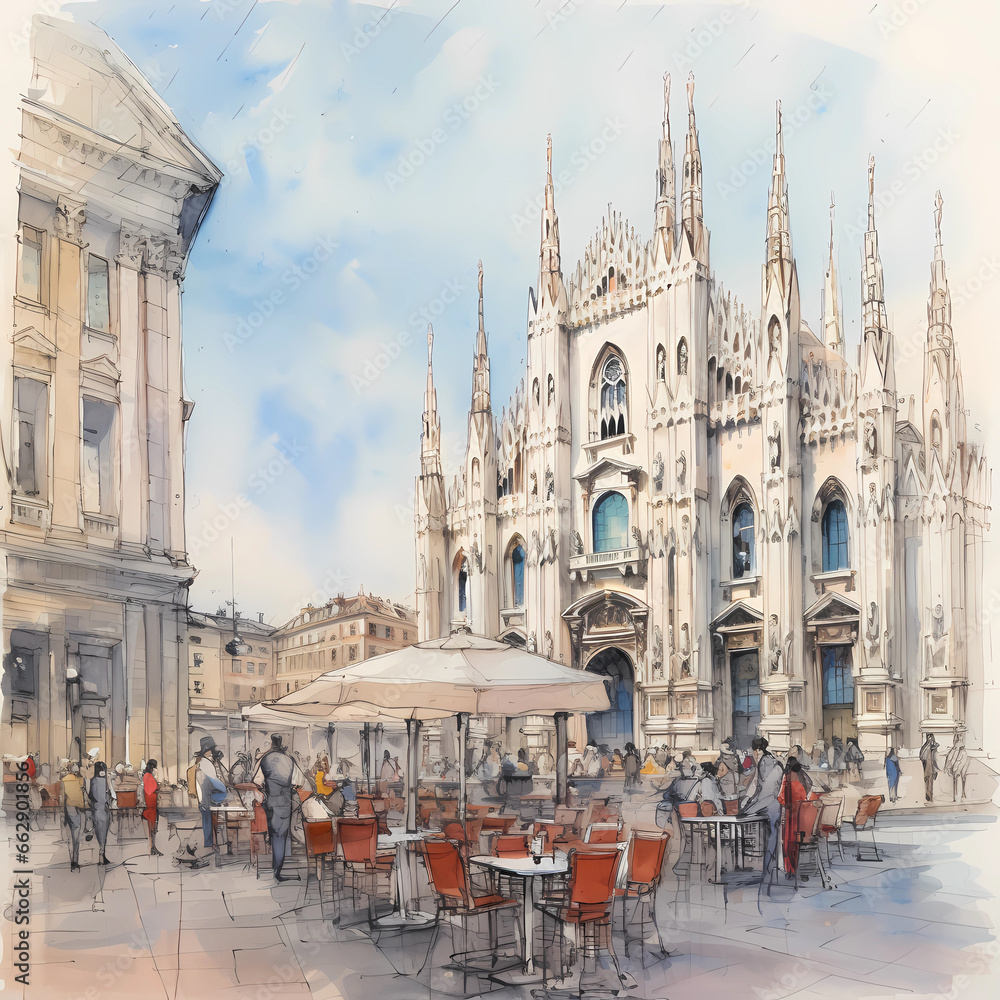 Illustration of beautiful view of Milano, Italy