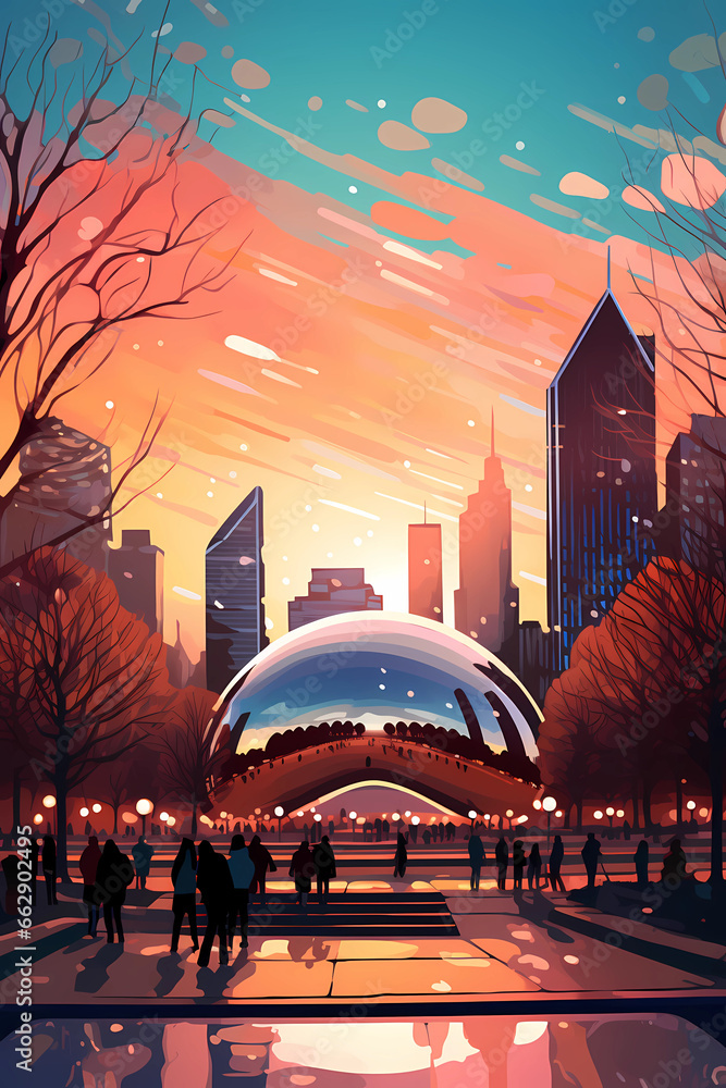Obraz premium Illustration of a beautiful view of Chicago, USA
