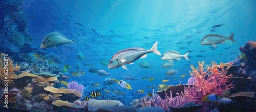 Coral reef serves as hunting ground for Trevally and Snapper With copyspace for text © 2rogan