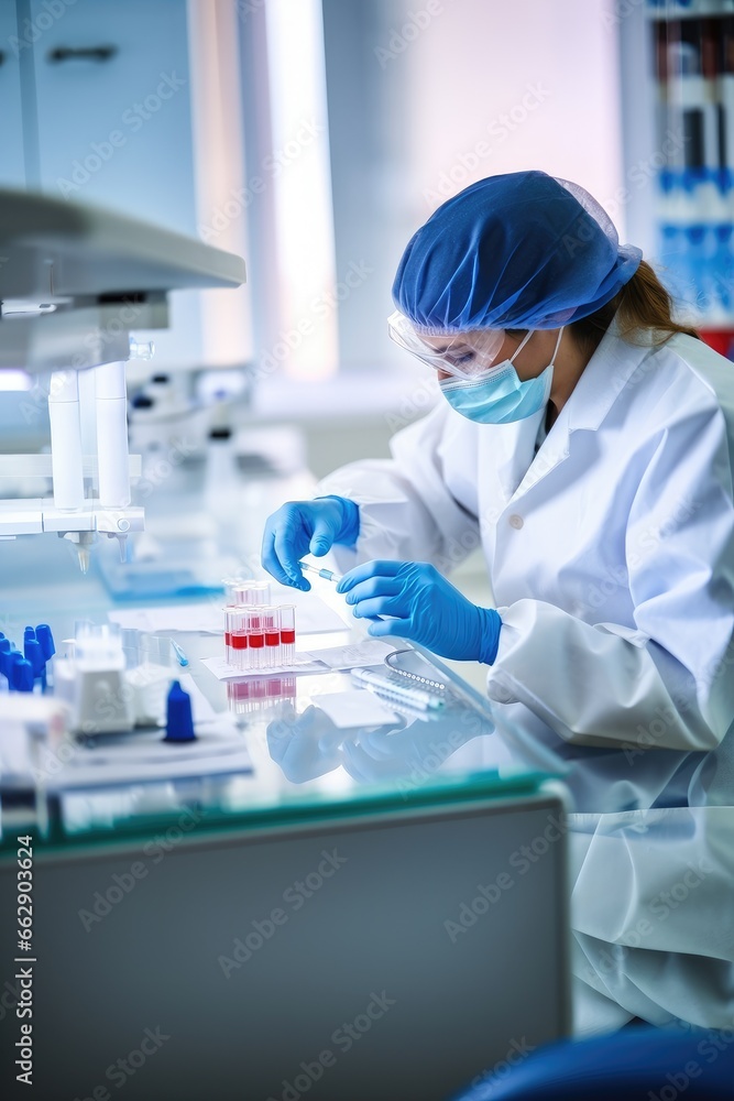 Woman holding test tube with blood sample, closeup Woman holding test tube with blood sample, closeup