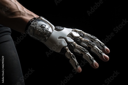 A hand with a bionic prosthesis. future