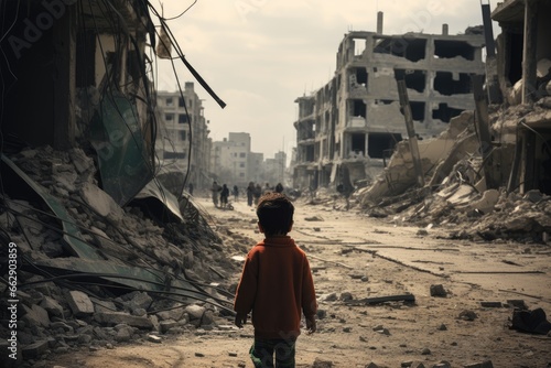 Children in a destroyed city