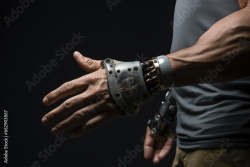 A hand with a bionic prosthesis. future