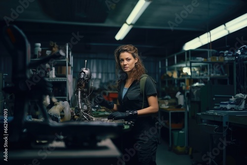 Woman making bionic prosthesis, future