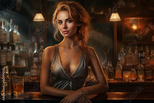 Approachable Woman bartender. Making bar cocktail. Generate Ai