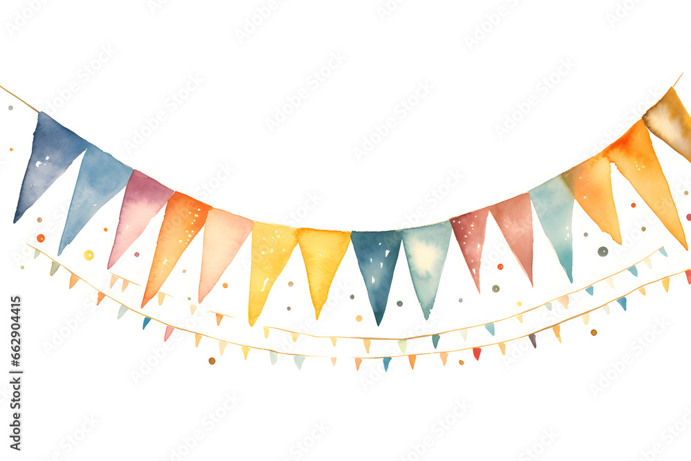 Obraz premium Colorful watercolor string of bunting with lights isolated on white background