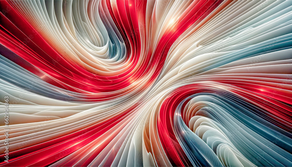 Naklejka premium Digital Wallpaper Focused on an Iridescent Spectral Wave Illuminated under Strong Lighting Abstract Pattern is Complemented, seamlessly blending Smooth and Hard Lines Digital Art Cover Poster
