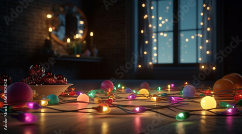 Festive, winter interior with garlands, created using Generative AI technology.