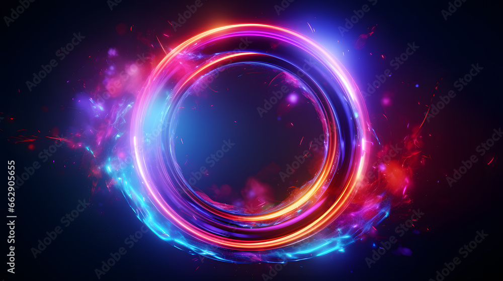 Obraz premium Circular background made with neon circles and lines, cosmic landscape