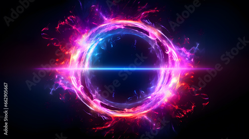 Circular background made with neon circles and lines, cosmic landscape