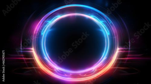 Circular background made with neon circles and lines, cosmic landscape