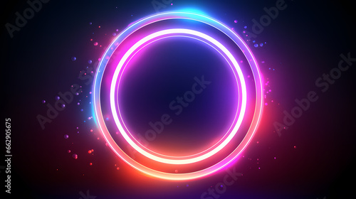 Circular background made with neon circles and lines, cosmic landscape