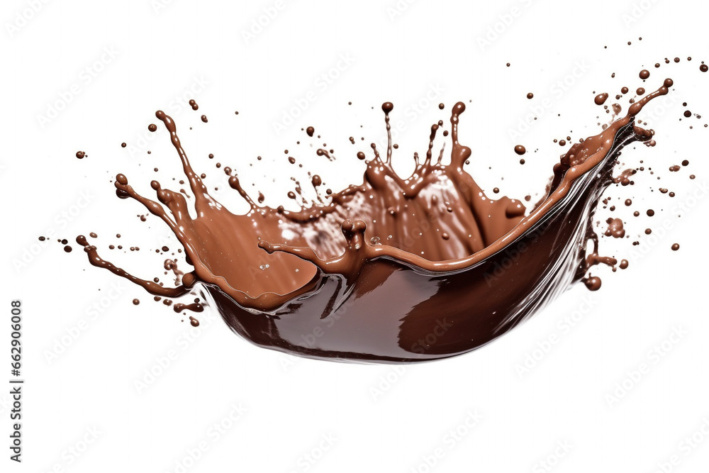 Dark chocolate on a white background, splashes of dark chocolate. Macro for college. Dark chocolate on a white background, splashes of dark chocolate. Macro for college.