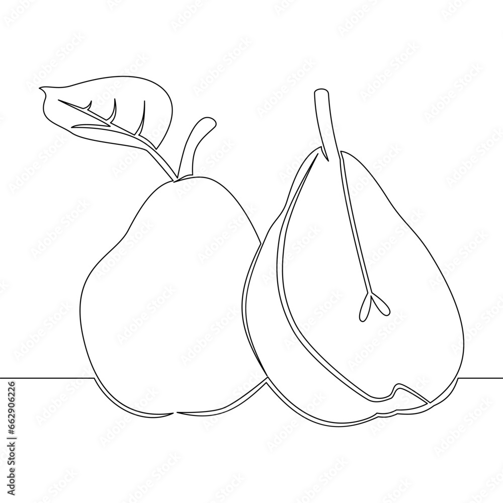 Fotografie Continuous line drawing Pears fruits icon vector illustration concept