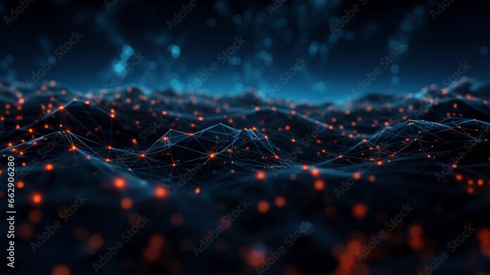 Φωτογραφία Digitale Landschaft: Leuchtendes Netzwerk bei Nacht, Symbol für KI und Digitalis