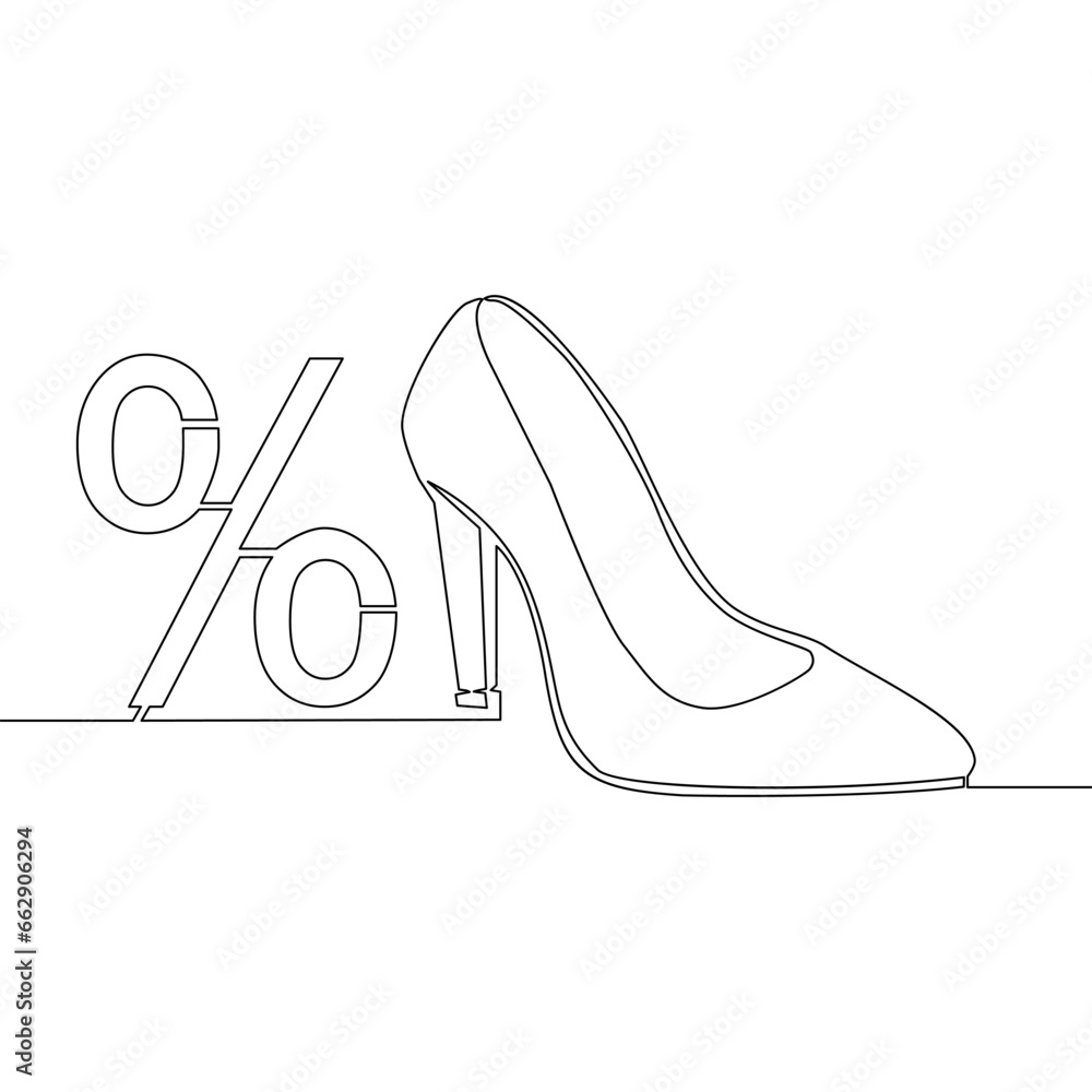 Φωτογραφία Continuous line drawing high heel shoe for woman fashion percentage sale icon ve