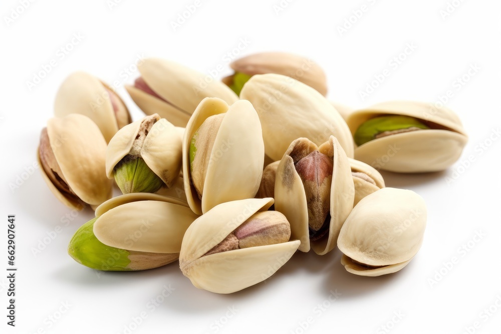 Assorted Pistachio Nuts Isolated on White. AI generated