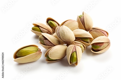 Group of Pistachio Nuts on White Background. AI generated photo