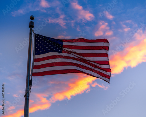 American Flag at sunset