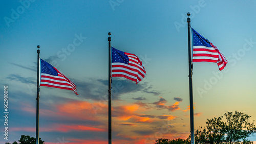American Flag at sunset
