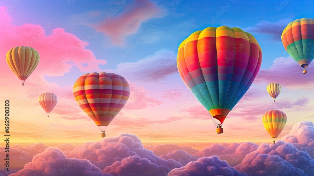  a group of hot air balloons flying through a cloudy sky.  generative ai