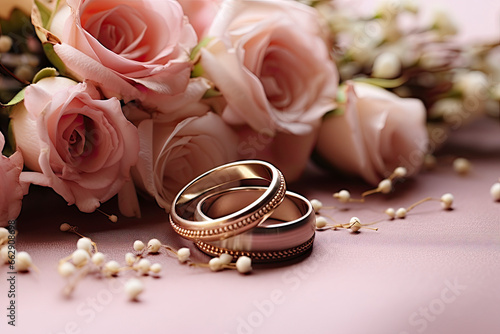 Vintage Sile Wedding Background with Gold Rings and Beautiful Flower