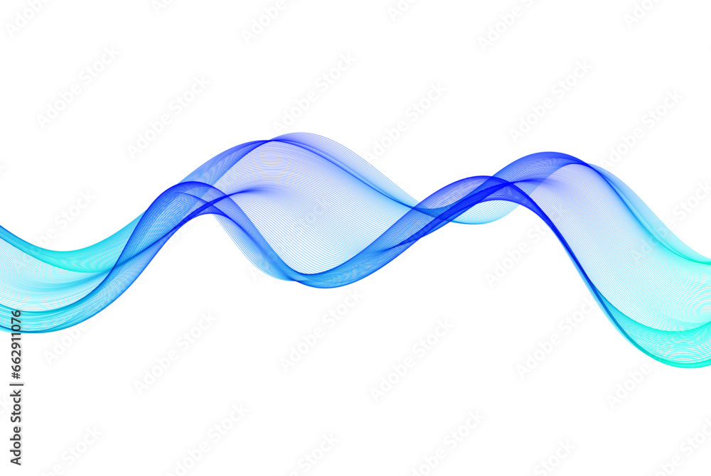 Abstract background of blue horizontal wave lines, transparent wavy wave