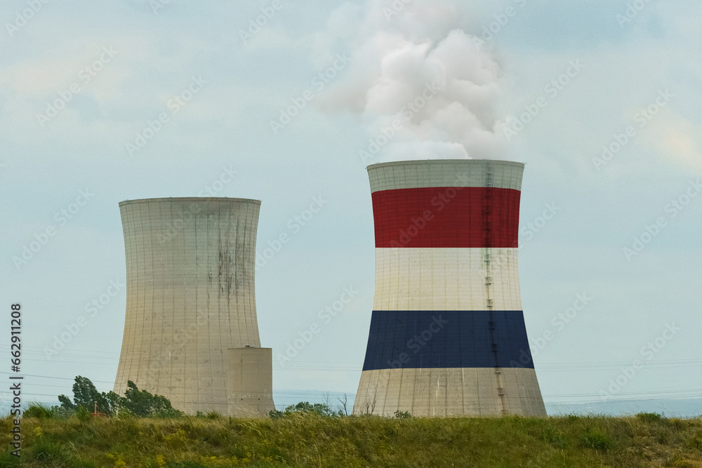 The Dutch flag is depicted on the cooling tower of the nuclear power plant The Dutch flag is depicted on the cooling tower of the nuclear power plant