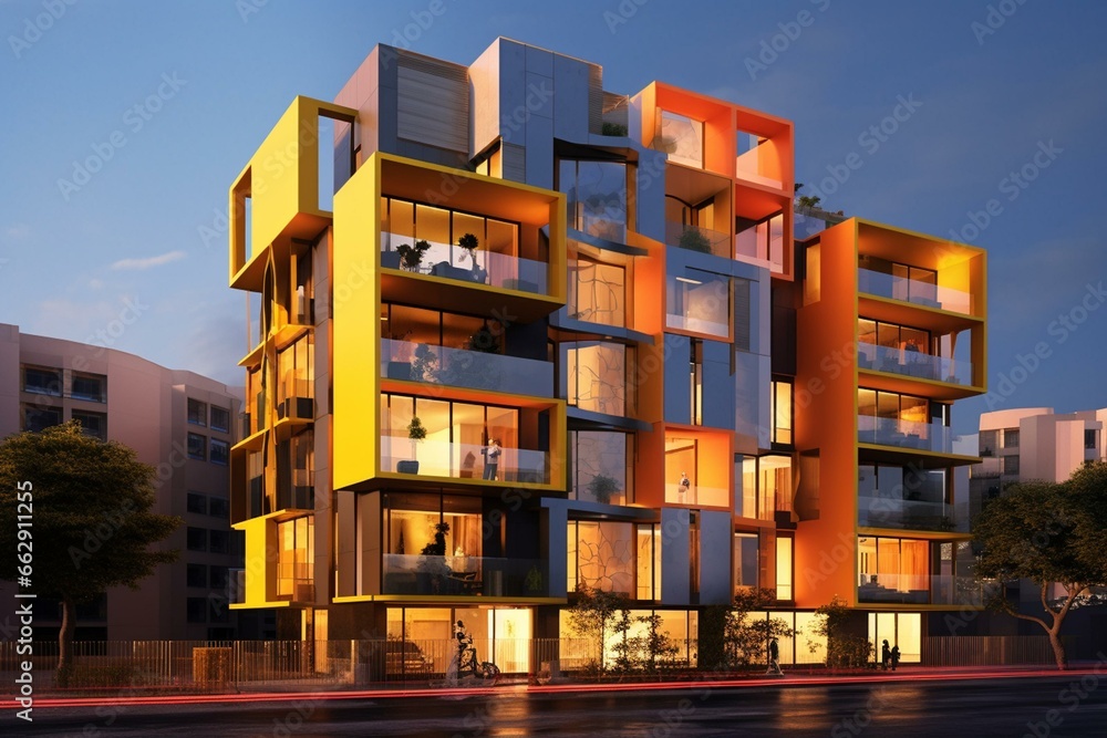 Fototapeta premium Vibrant urban flats with contemporary architectural design. Generative AI