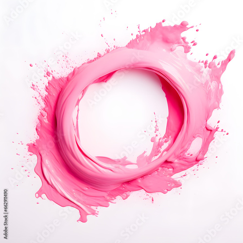 Whirlpool circle of pink cream liquid isolated on white background