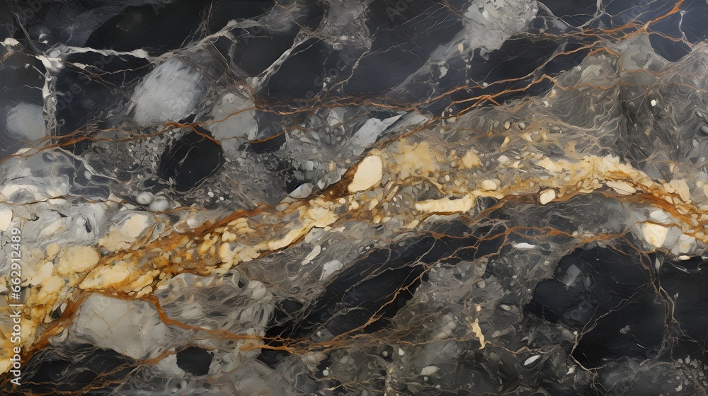 Fototapeta premium Gold and white Patterned natural of dark gray marble (Gold Russia) texture background generativ ai