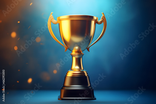 Golden trophy standing on dark blue background