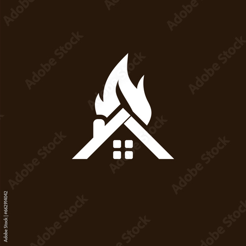 House on fire icon  isolated on black 