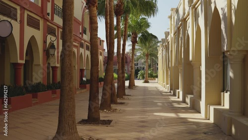 street walking by. Tropical resort in Tala Bay, Hashemite Kingdom of Jordan. Red sea, gulf of Aqaba. View on Israel and Egypt on the other coast
