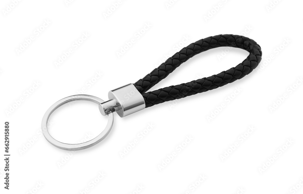 One black leather keychain isolated on white One black leather keychain isolated on white