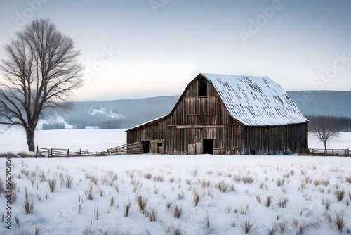old barn in winter4k HD quality photo.