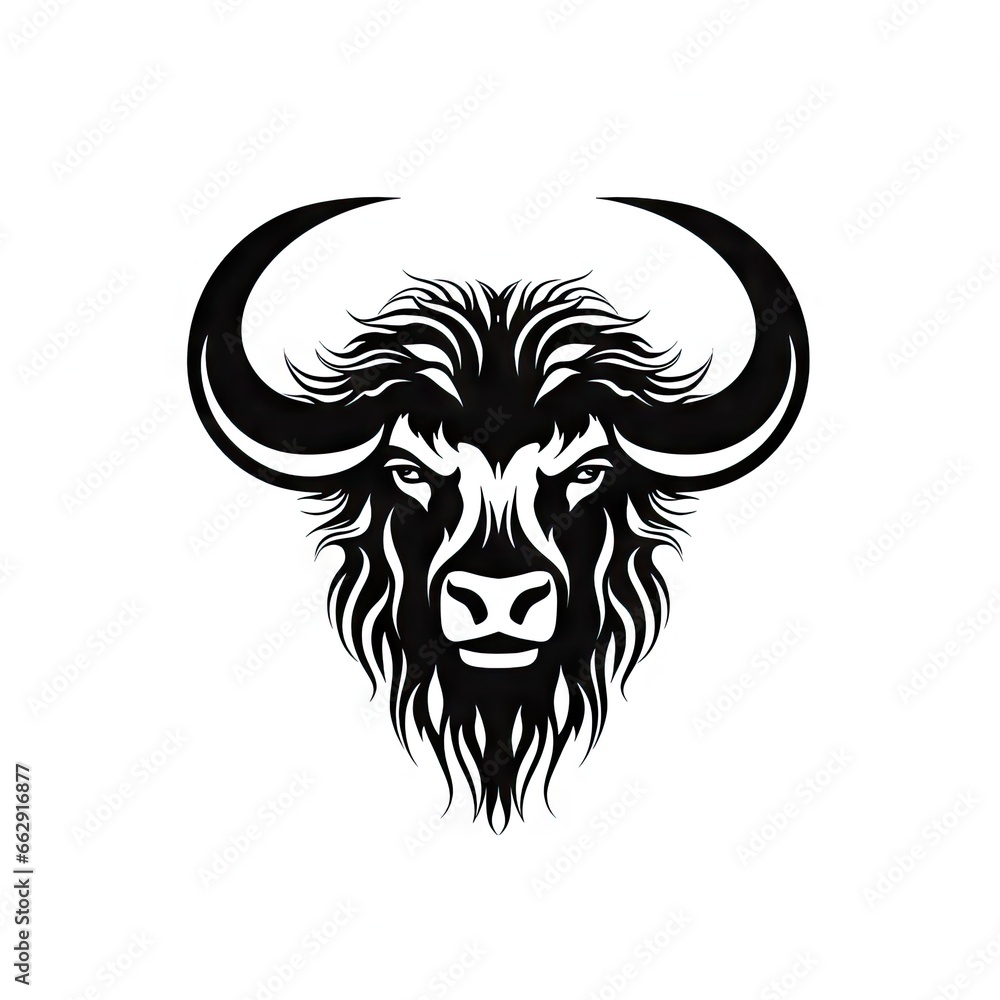 Fototapeta premium Buffalo Icon, Minimal Bull Head Silhouette, Bison Symbol, Cattle Pictogram