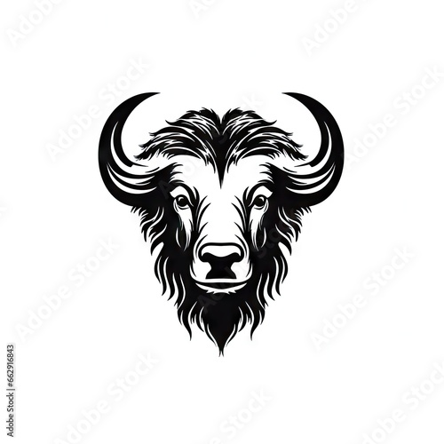 Buffalo Icon, Minimal Bull Head Silhouette, Bison Symbol, Cattle Pictogram