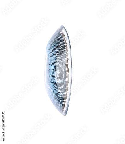 One blue contact lens isolated on white